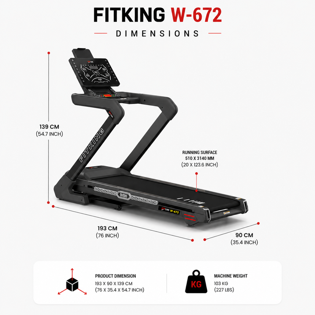 Fitking W-672 Professional Treadmill with 5HP Motor, LED Display & 15% Incline
