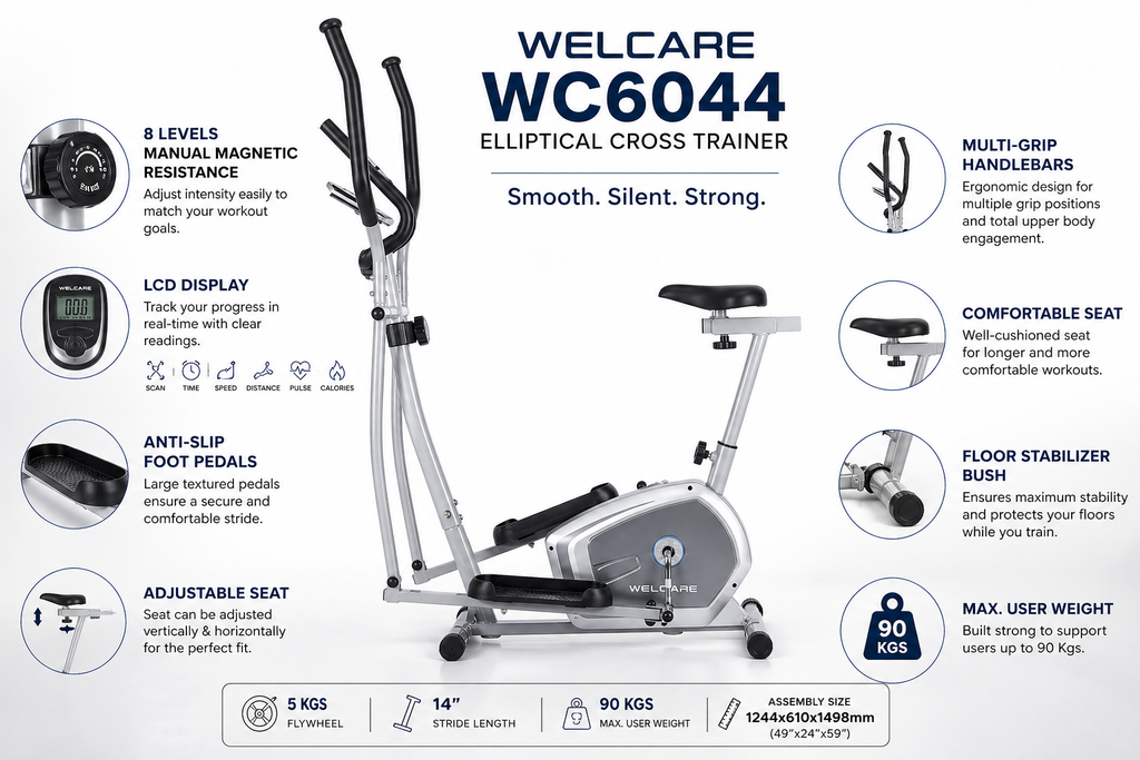 WC6044 Elliptical Trainer with 8-Level Magnetic Resistance & LCD Display