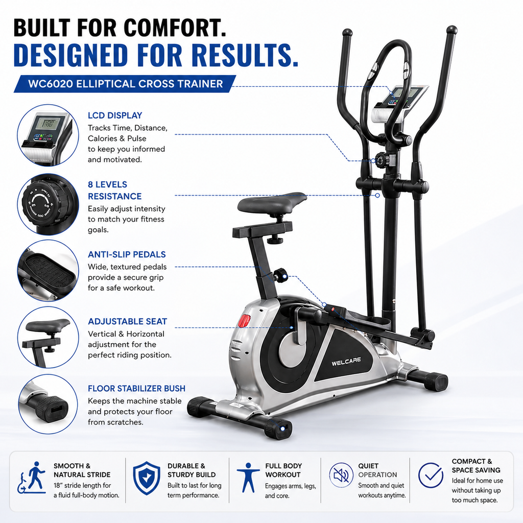 WC6020 Elliptical Cross Trainer – Magnetic Resistance Home Fitness Machine
