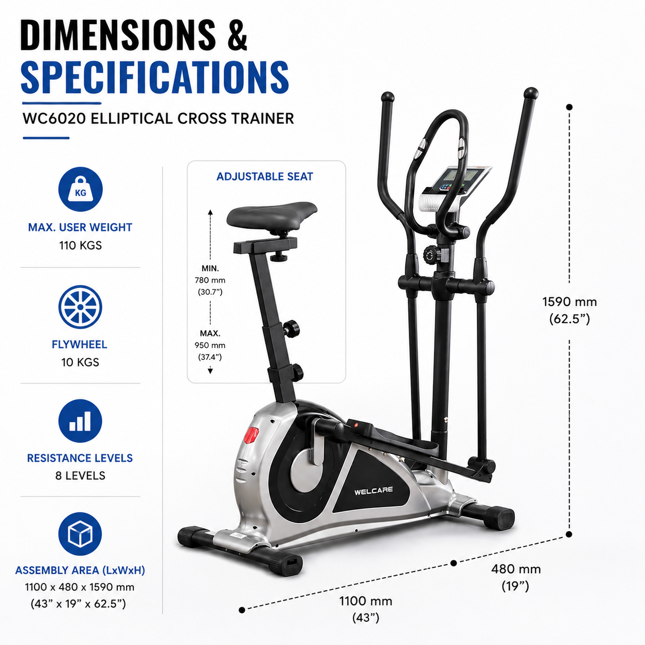 WC6020 Elliptical Cross Trainer – Magnetic Resistance Home Fitness Machine