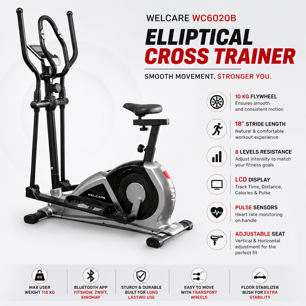 WC6020B Elliptical Cross Trainer with Bluetooth App Support, 10kg Flywheel & LCD Display