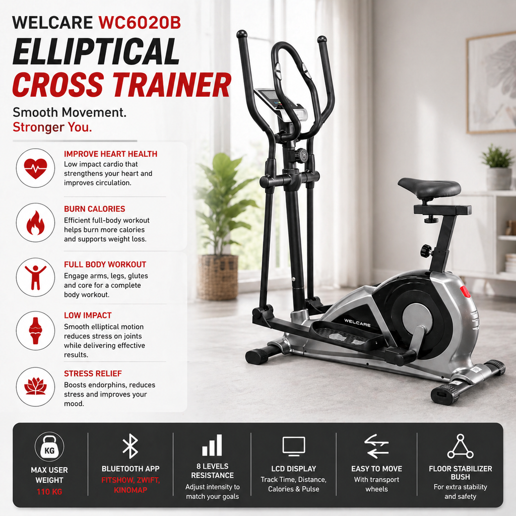 WC6020B Elliptical Cross Trainer with Bluetooth App Support, 10kg Flywheel & LCD Display