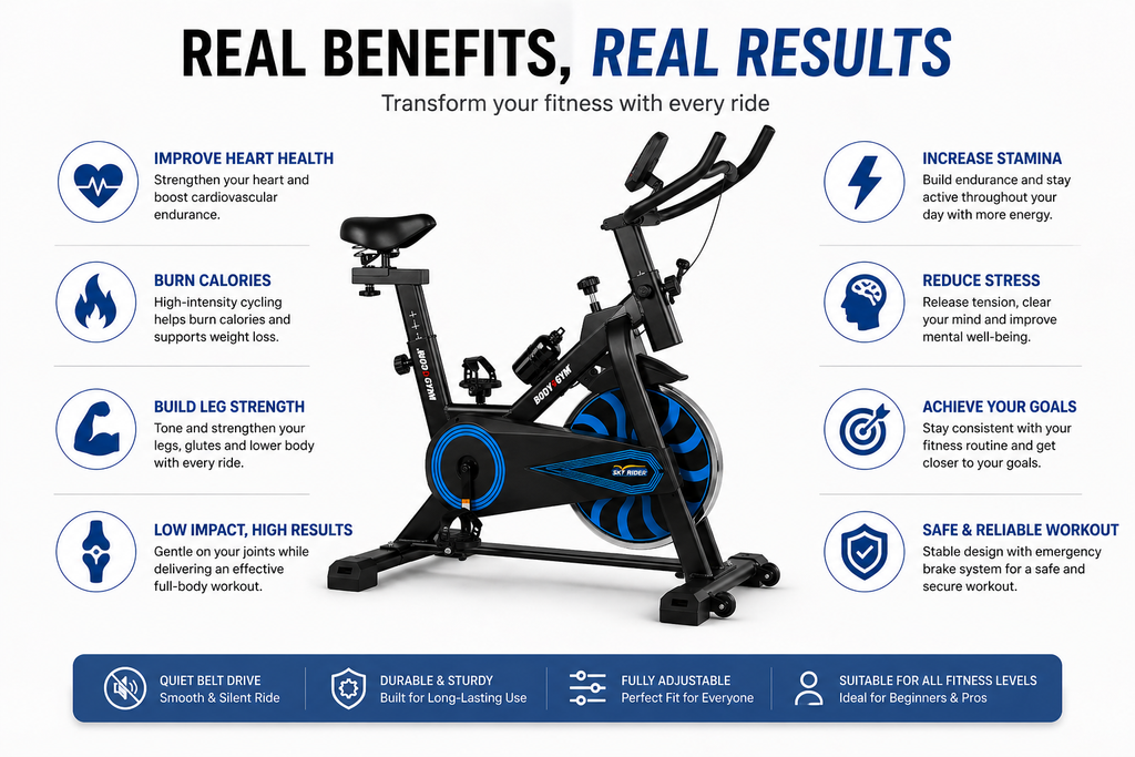 Body Gym Sky Rider Spin Bike with 6kg Flywheel & Adjustable Seat for Home Workouts