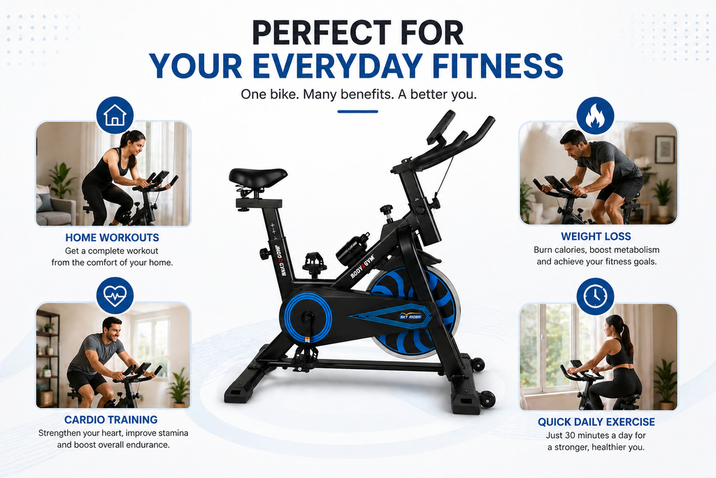 Body Gym Sky Rider Spin Bike with 6kg Flywheel & Adjustable Seat for Home Workouts