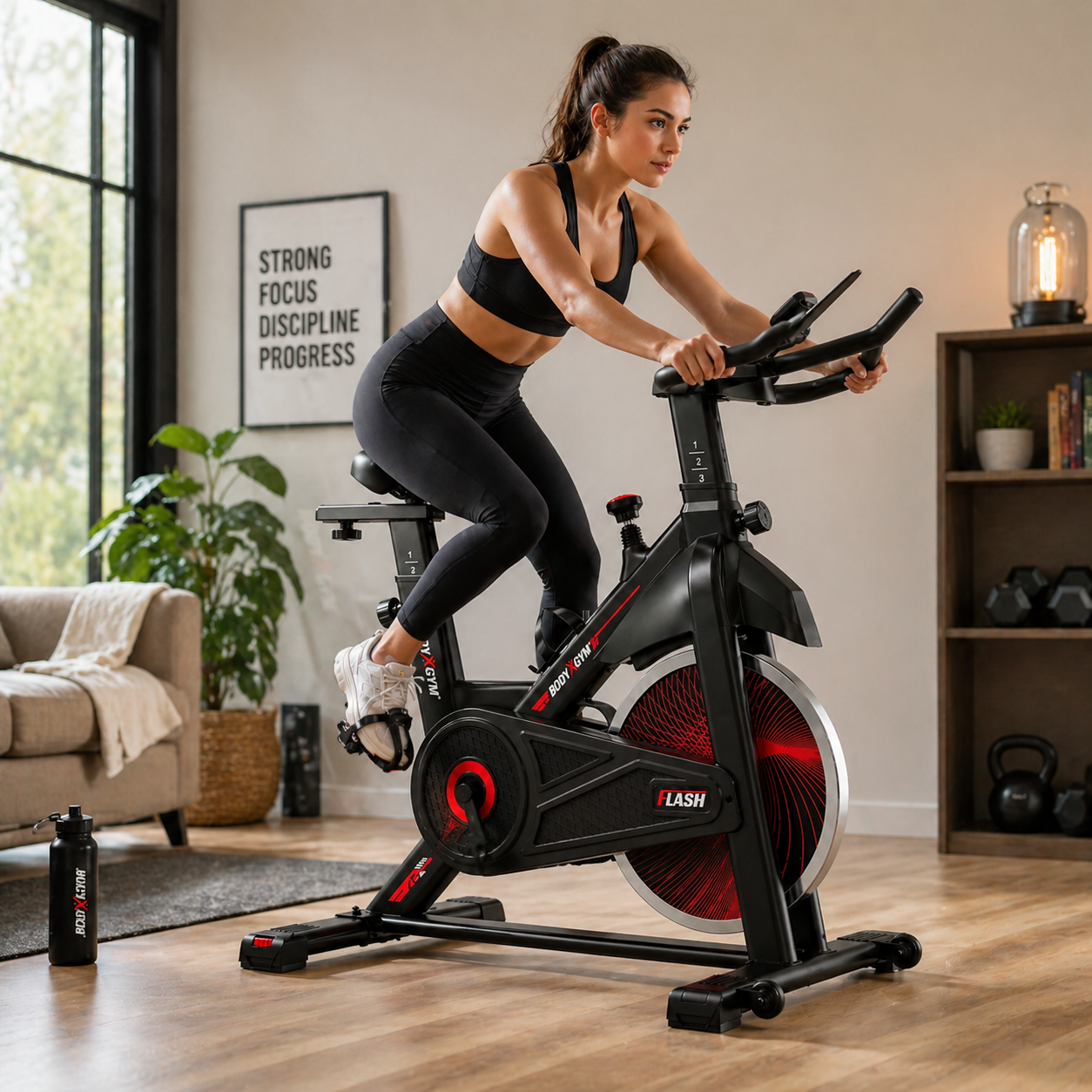 Body Gym Flash Spin Bike with 10kg Flywheel, LCD Display & Adjustable Seat