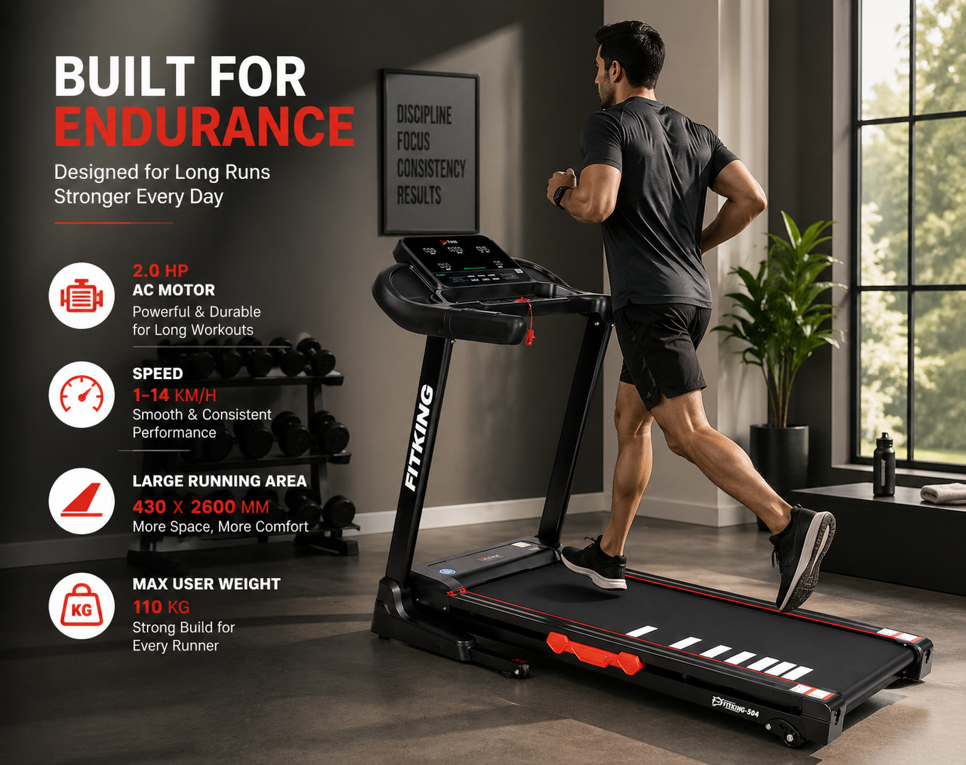 Fitking W-304 2.0HP Motorized Treadmill | Foldable Home Gym Running Machine
