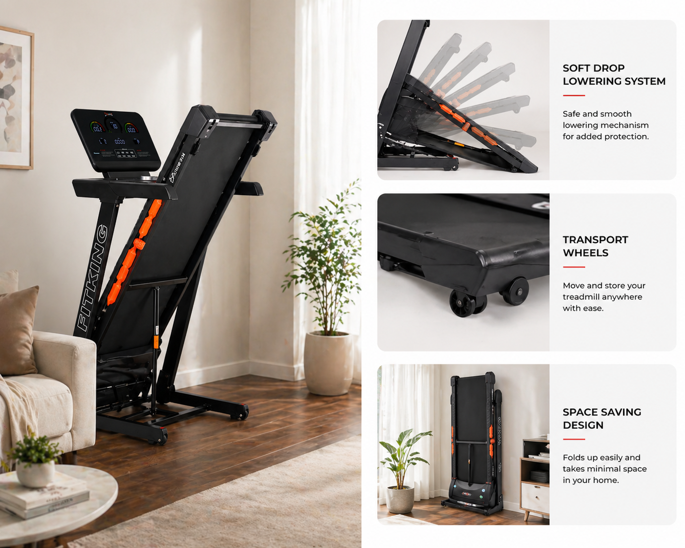 Fitking W-314 2.5HP Motorized Treadmill | 16 km/h Speed, Auto Incline, LED Display