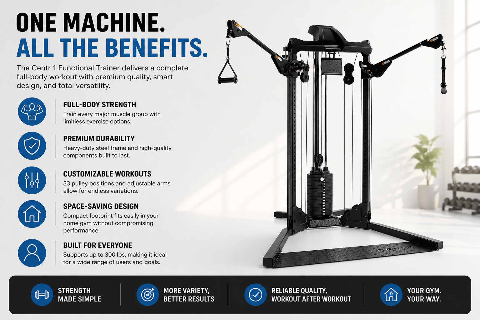 Centr 1 Functional Trainer – Complete Home Gym with Dual Pulley & Adjustable Arms
