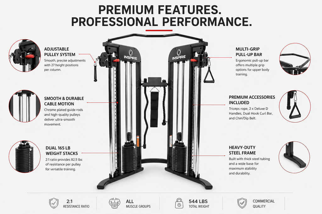 Inspire FTX Functional Trainer with Dual 75kg Weight Stacks & Adjustable Pulley System