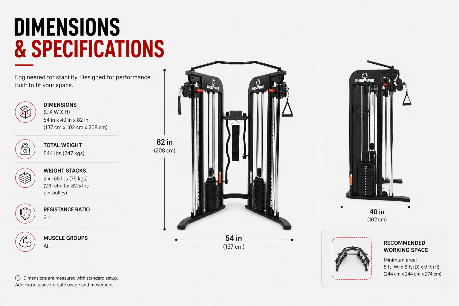 Inspire FTX Functional Trainer with Dual 75kg Weight Stacks & Adjustable Pulley System