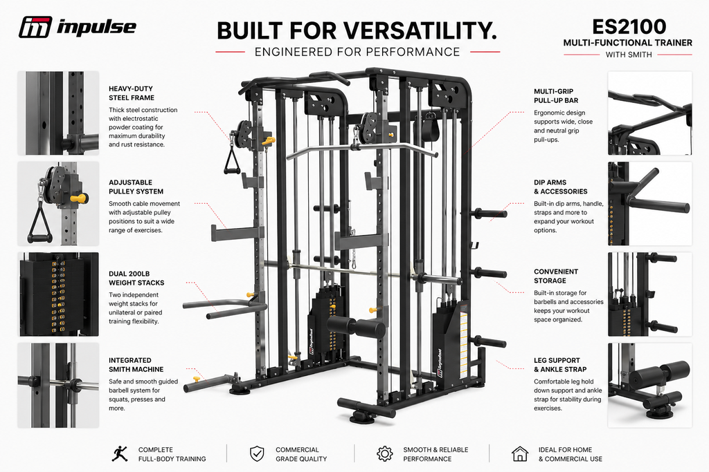 Impulse ES2100 Multi Gym with Smith Machine, Dual Weight Stacks & Adjustable Pulley System