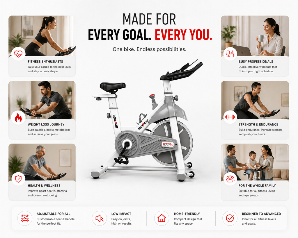 Body Gym Flash DX Spin Bike with 13kg Flywheel, LCD Display & Adjustable Seat