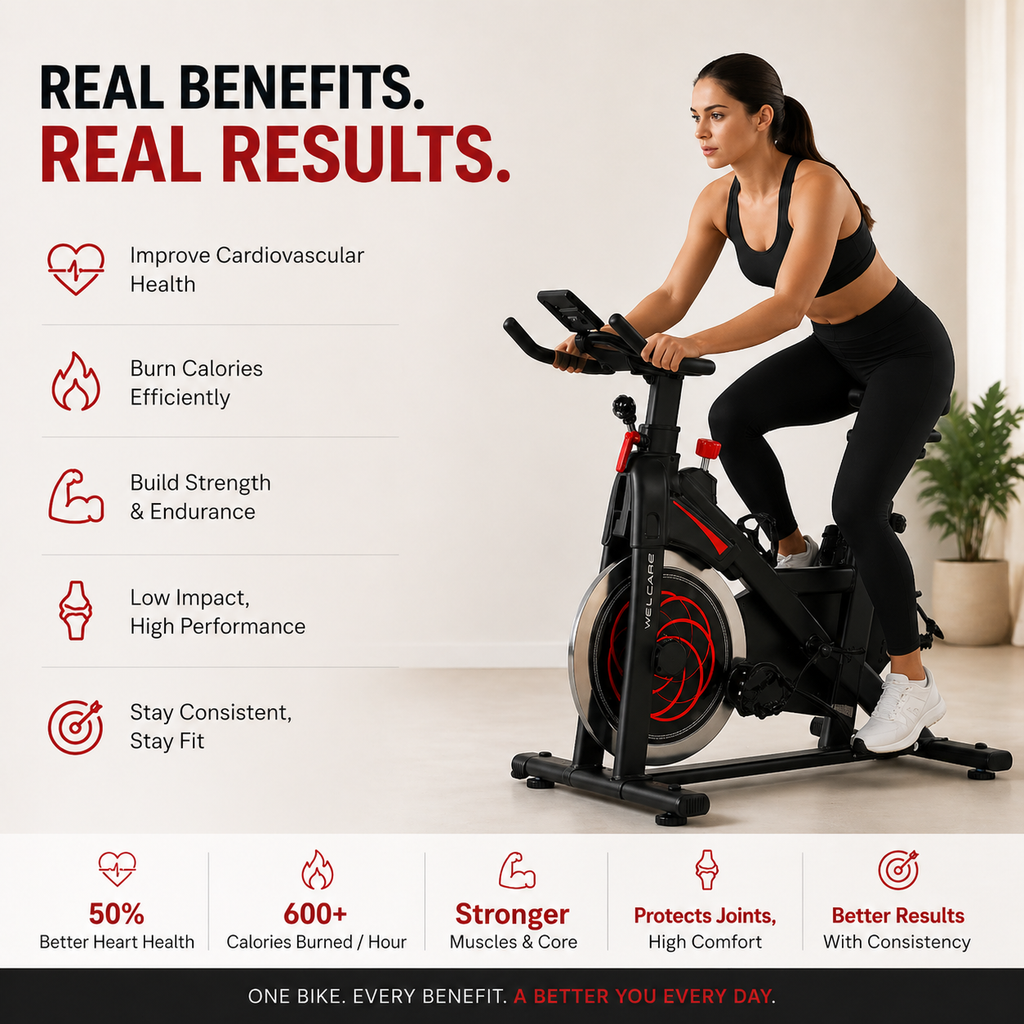 Welcare WC 4201 Spin Bike with 6kg Flywheel, LED Display & 8-Level Resistance