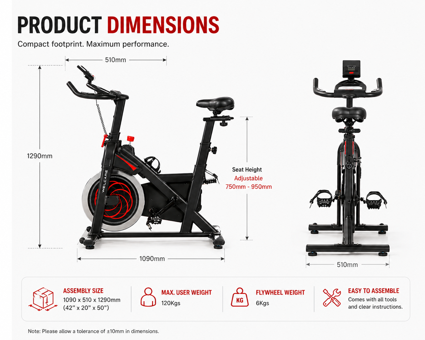 Welcare WC 4201 Spin Bike with 6kg Flywheel, LED Display & 8-Level Resistance