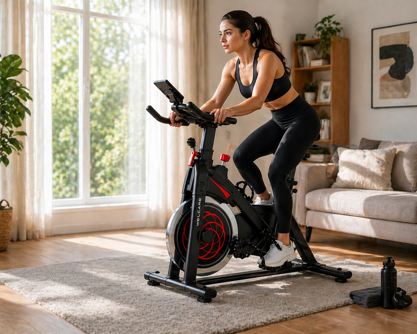 Welcare WC 4201 Spin Bike with 6kg Flywheel, LED Display & 8-Level Resistance