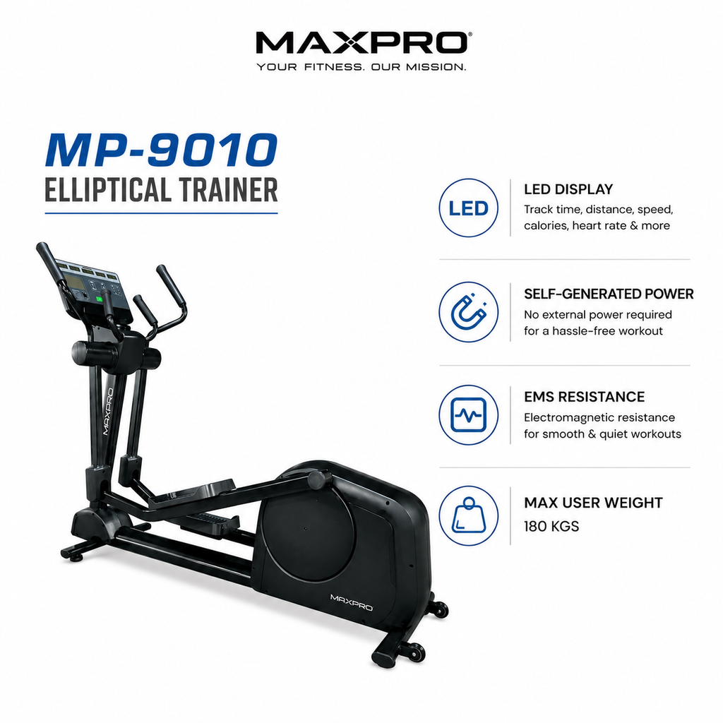 MAXPRO MP-9010 Commercial Elliptical Trainer | Self-Generating EMS Resistance | 180 kg Capacity