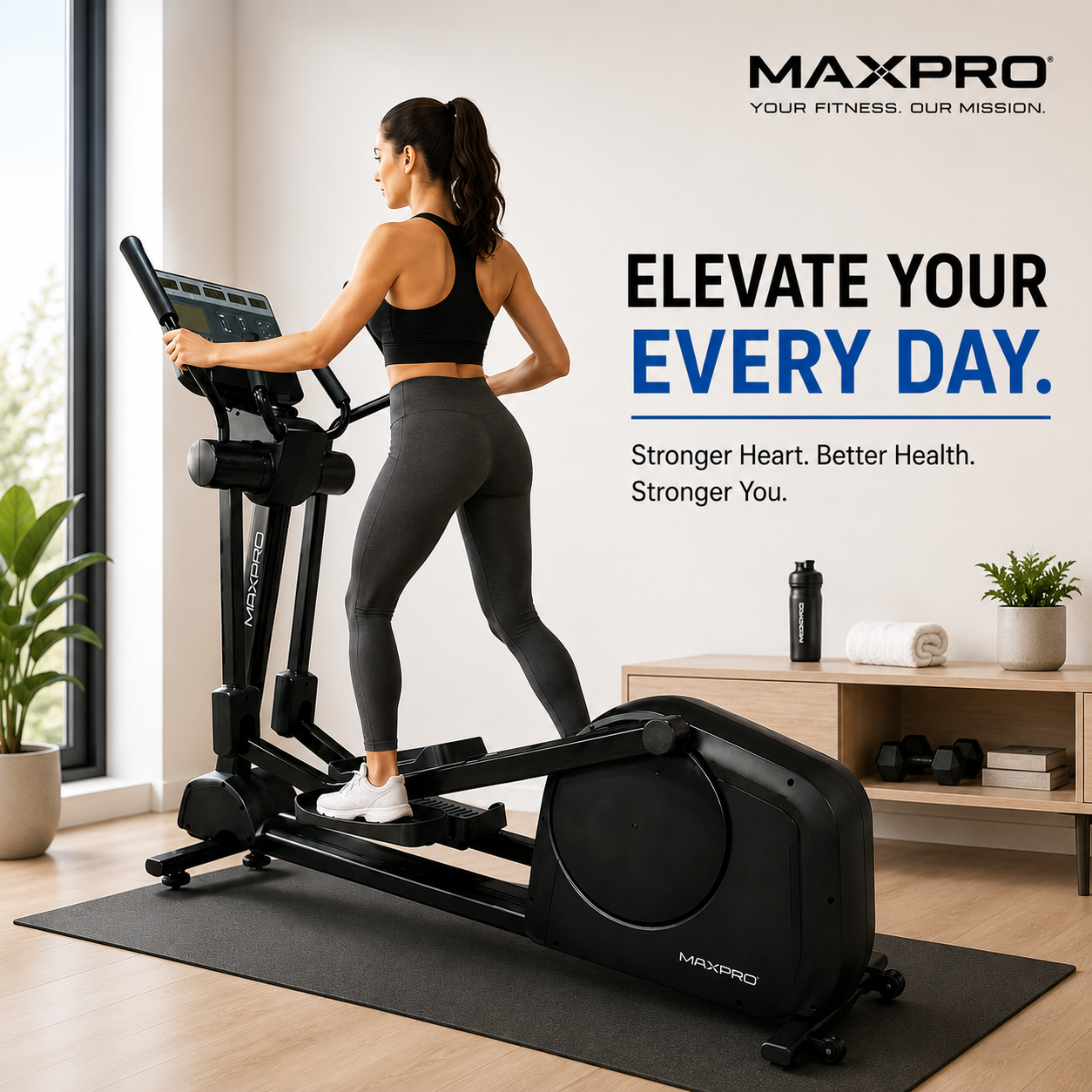 MAXPRO MP-9010 Commercial Elliptical Trainer | Self-Generating EMS Resistance | 180 kg Capacity
