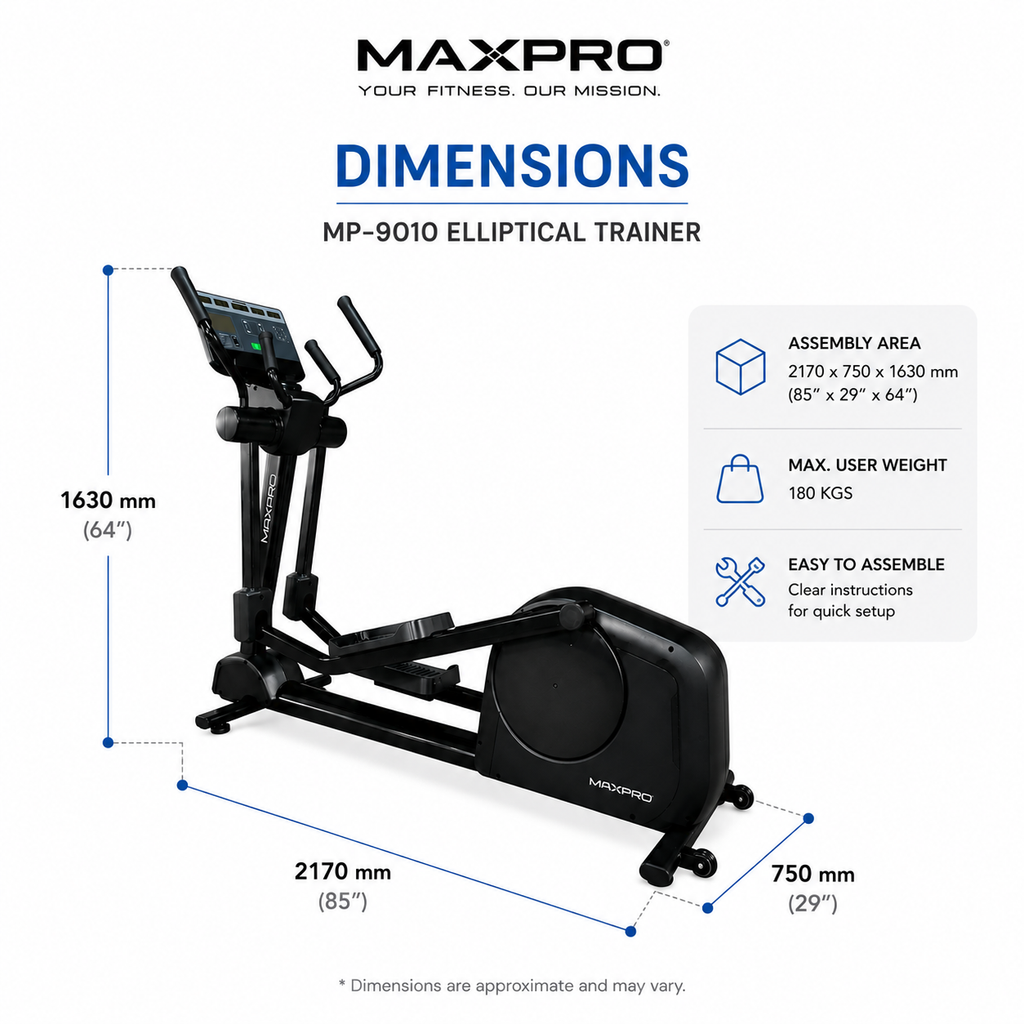 MAXPRO MP-9010 Commercial Elliptical Trainer | Self-Generating EMS Resistance | 180 kg Capacity