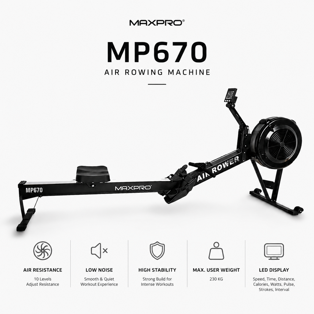 MAXPRO MP670 Commercial Air Rower | 10-Level Wind Resistance Rowing Machine