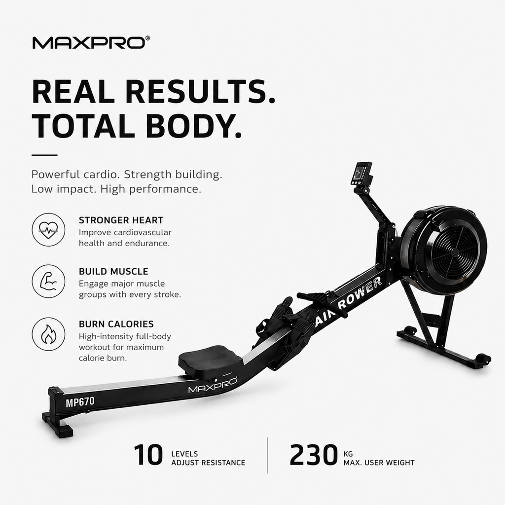 MAXPRO MP670 Commercial Air Rower | 10-Level Wind Resistance Rowing Machine