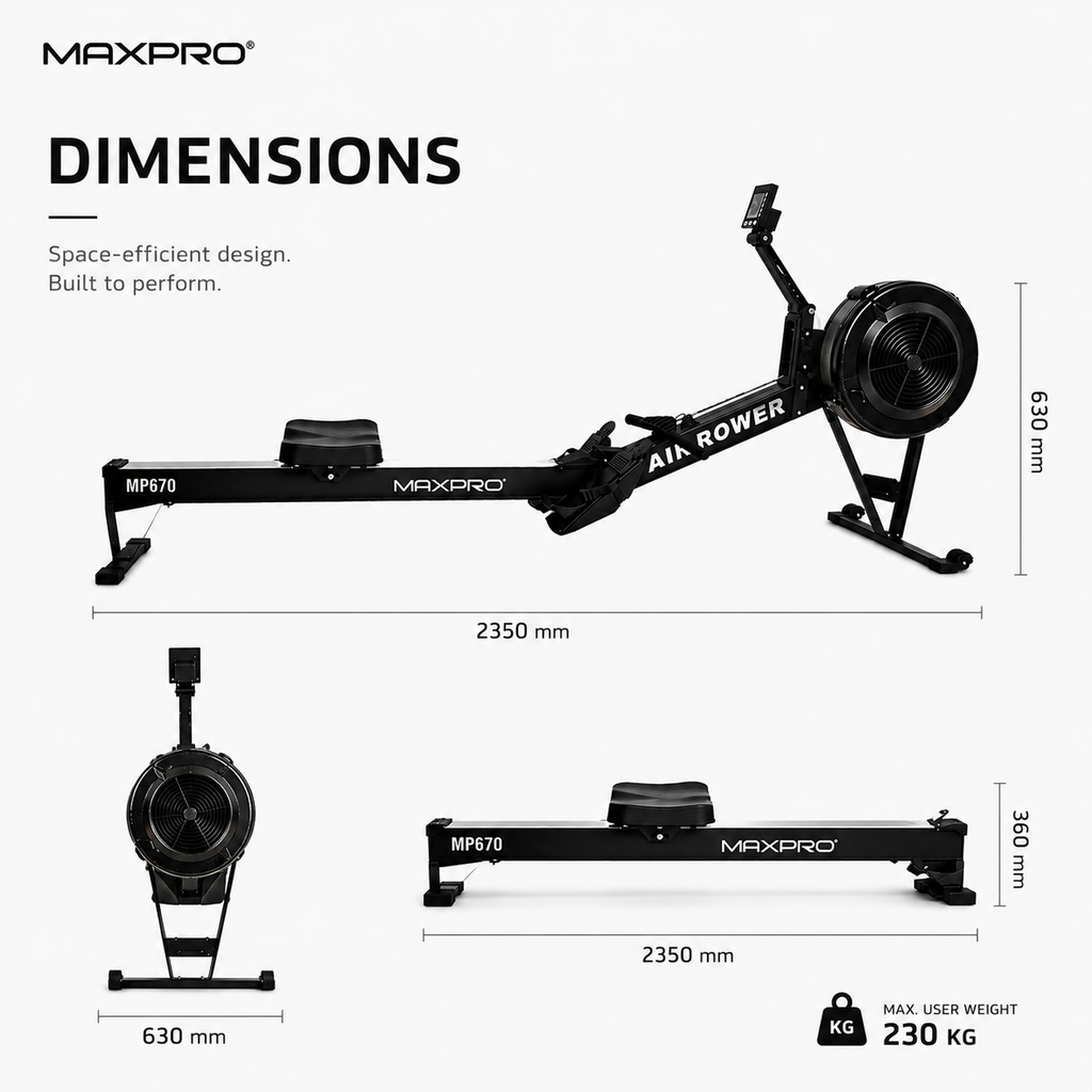 MAXPRO MP670 Commercial Air Rower | 10-Level Wind Resistance Rowing Machine