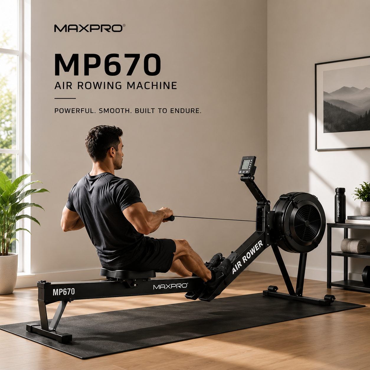 MAXPRO MP670 Commercial Air Rower | 10-Level Wind Resistance Rowing Machine