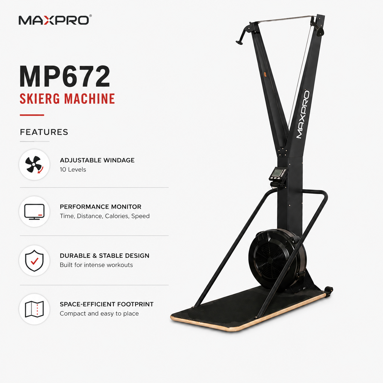 MAXPRO MP672 Commercial SkiErg Machine | 10-Level Wind Resistance Trainer