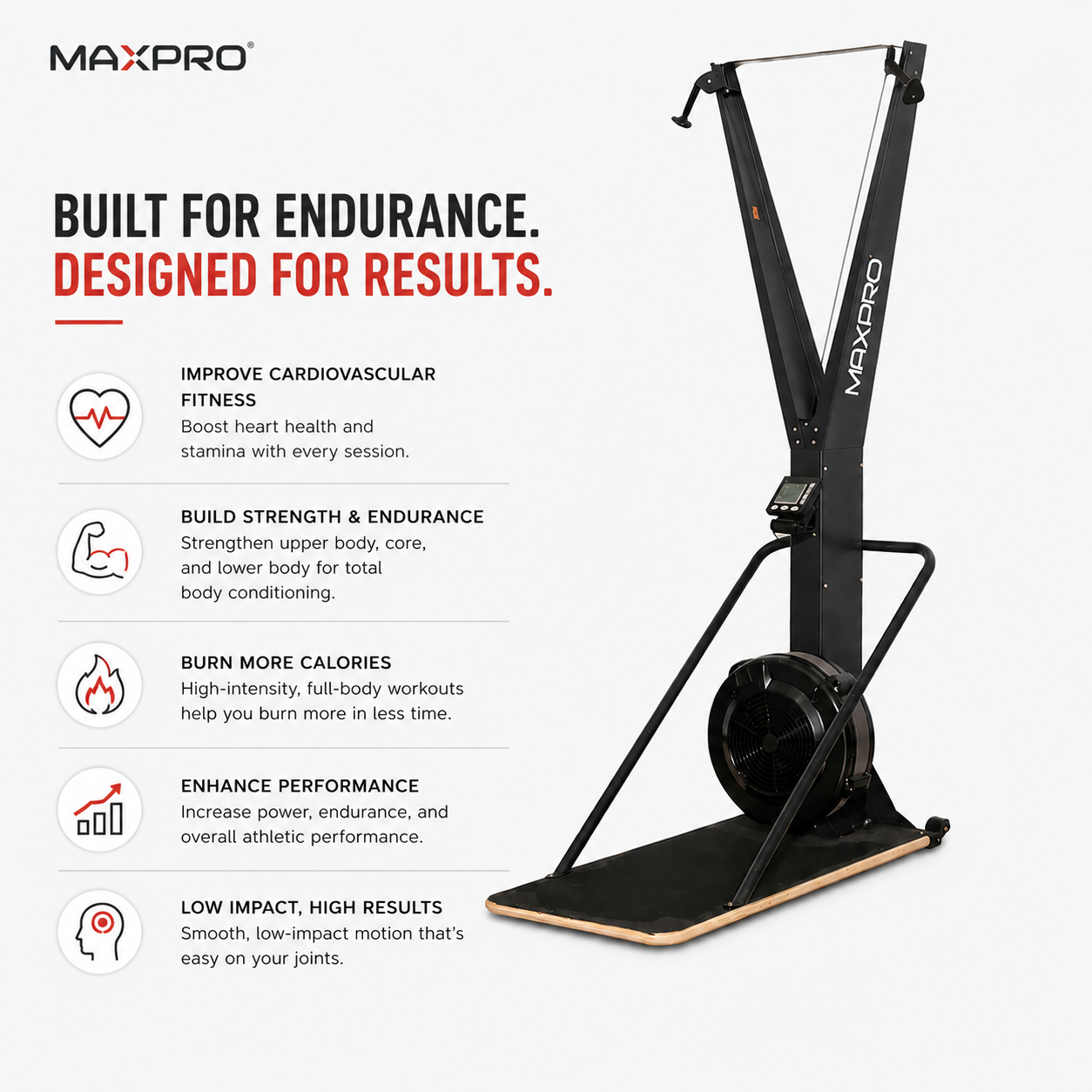 MAXPRO MP672 Commercial SkiErg Machine | 10-Level Wind Resistance Trainer