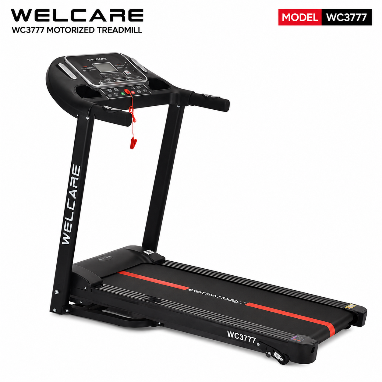 WELCARE WC3777 Motorized Treadmill | 2.0 HP DC Motor | 14 km/h Speed | Foldable Home Fitness Treadmill