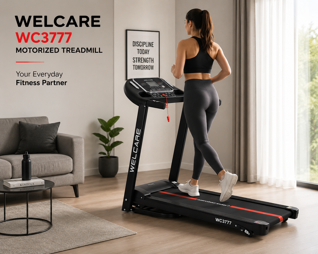 WELCARE WC3777 Motorized Treadmill | 2.0 HP DC Motor | 14 km/h Speed | Foldable Home Fitness Treadmill