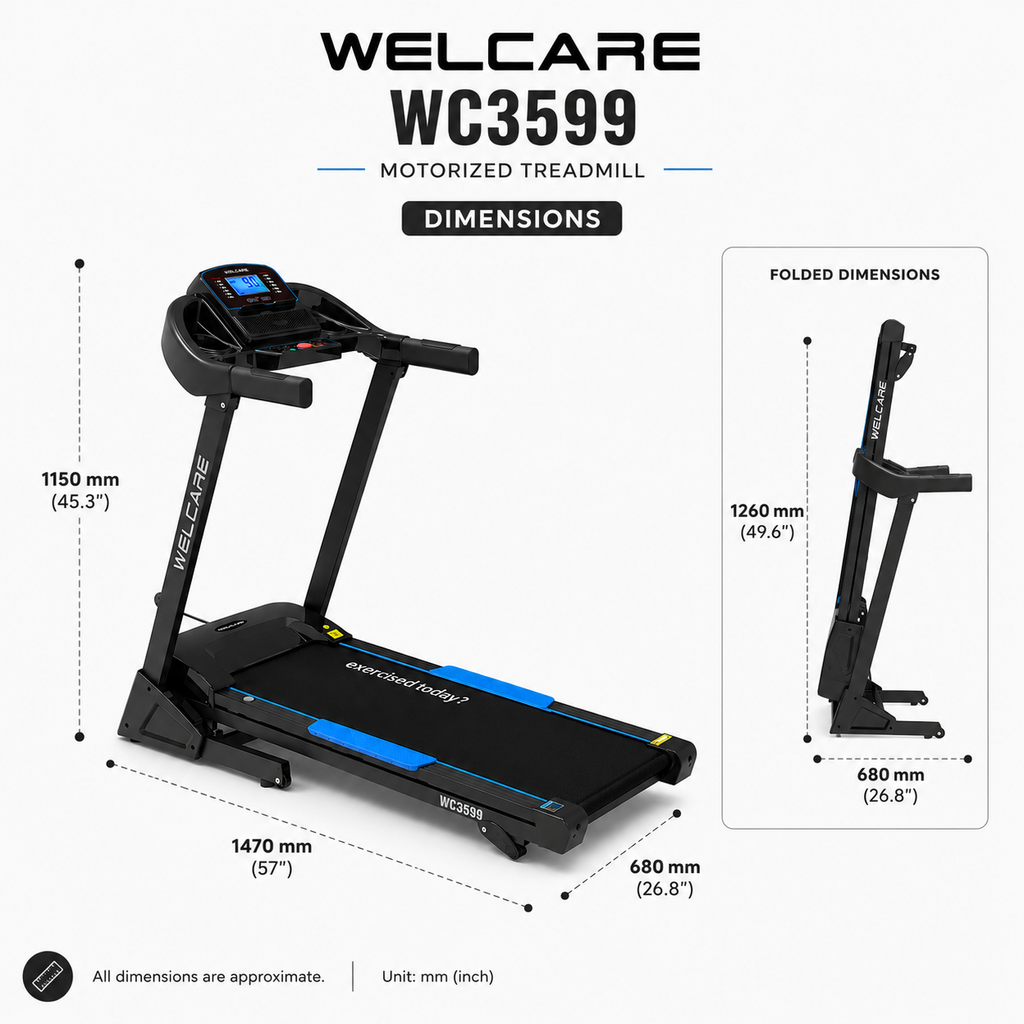 WELCARE WC3599 Motorized Treadmill | 2.0 HP DC Motor | 16 km/h Speed | Bluetooth Connectivity