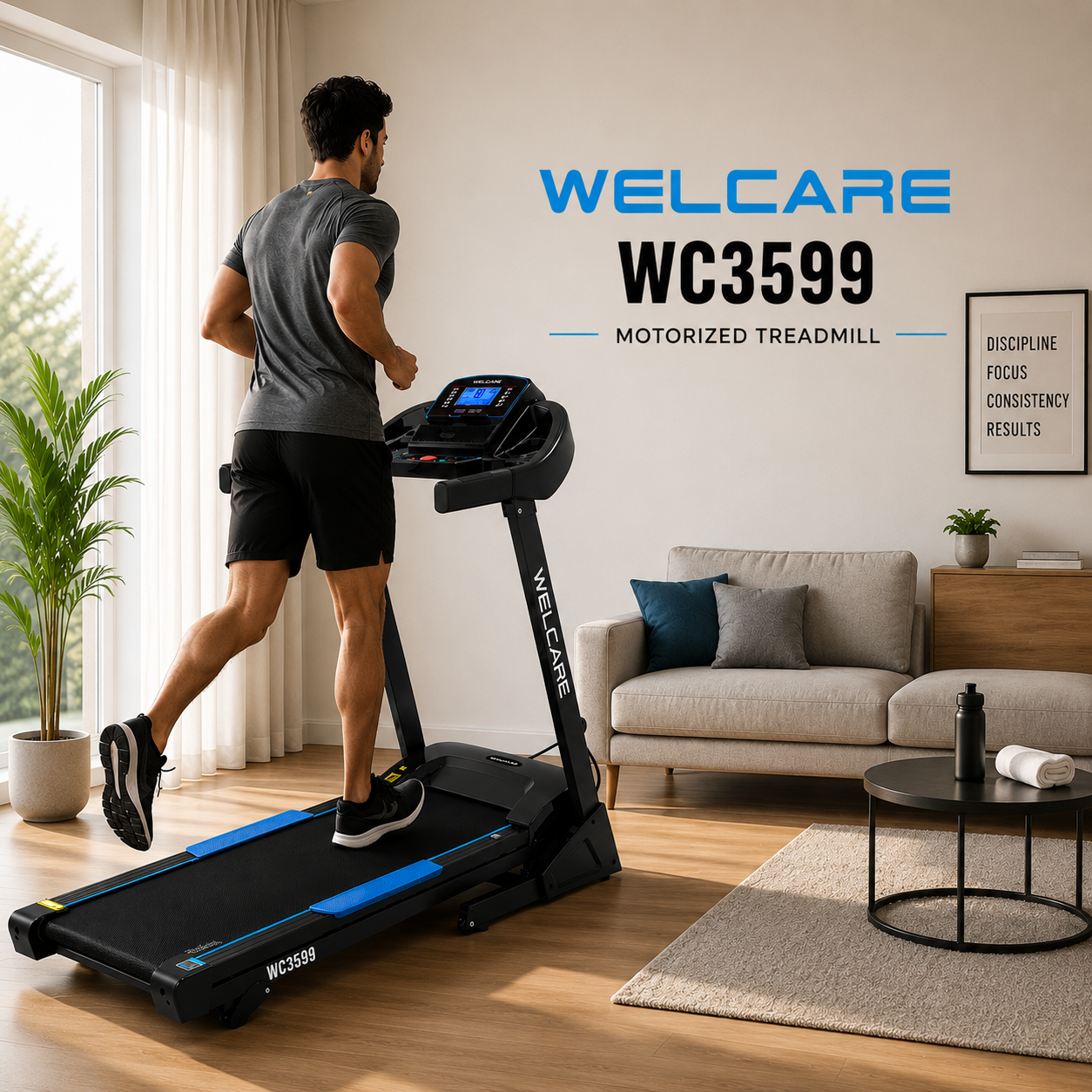WELCARE WC3599 Motorized Treadmill | 2.0 HP DC Motor | 16 km/h Speed | Bluetooth Connectivity