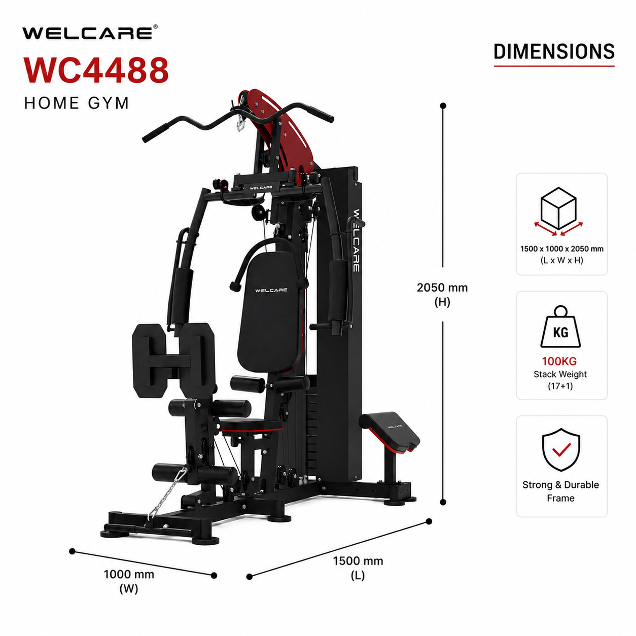 WELCARE WC4488 Multi-Station Home Gym | 100 kg Weight Stack | Full Body Workout Machine