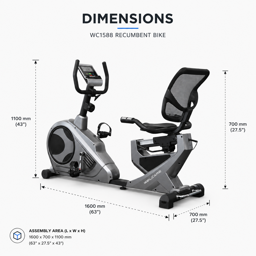 Welcare WC1588 Recumbent Bike with 10 Kg Flywheel & 8-Level Magnetic Resistance