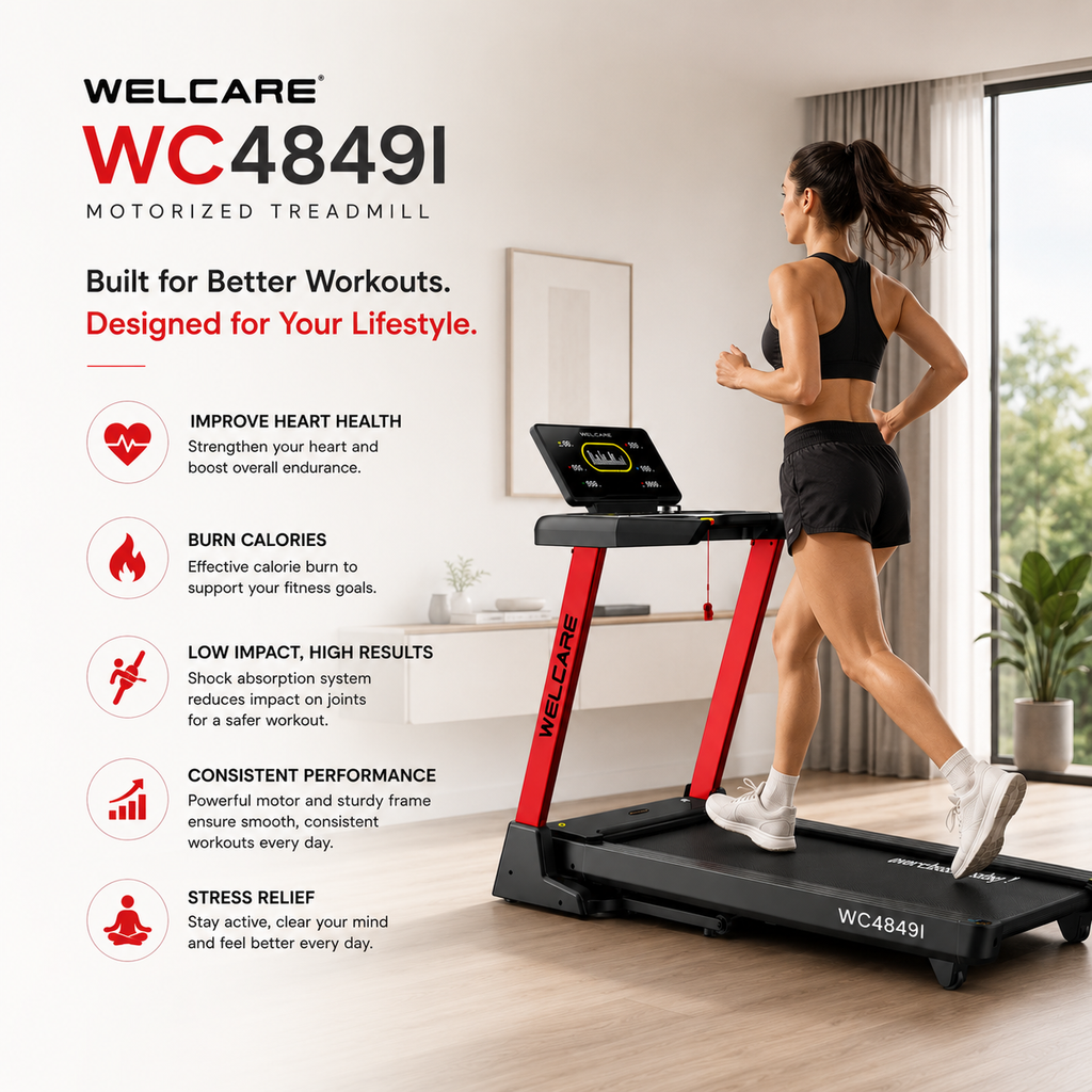 WELCARE WC4849I Motorized Treadmill with 15-Level Auto Incline & Bluetooth Connectivity
