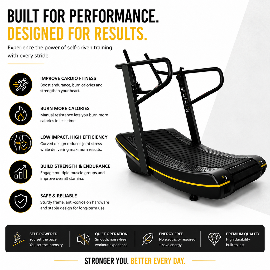 MP8004 Curved Manual Treadmill with LED Display & High Stability Design