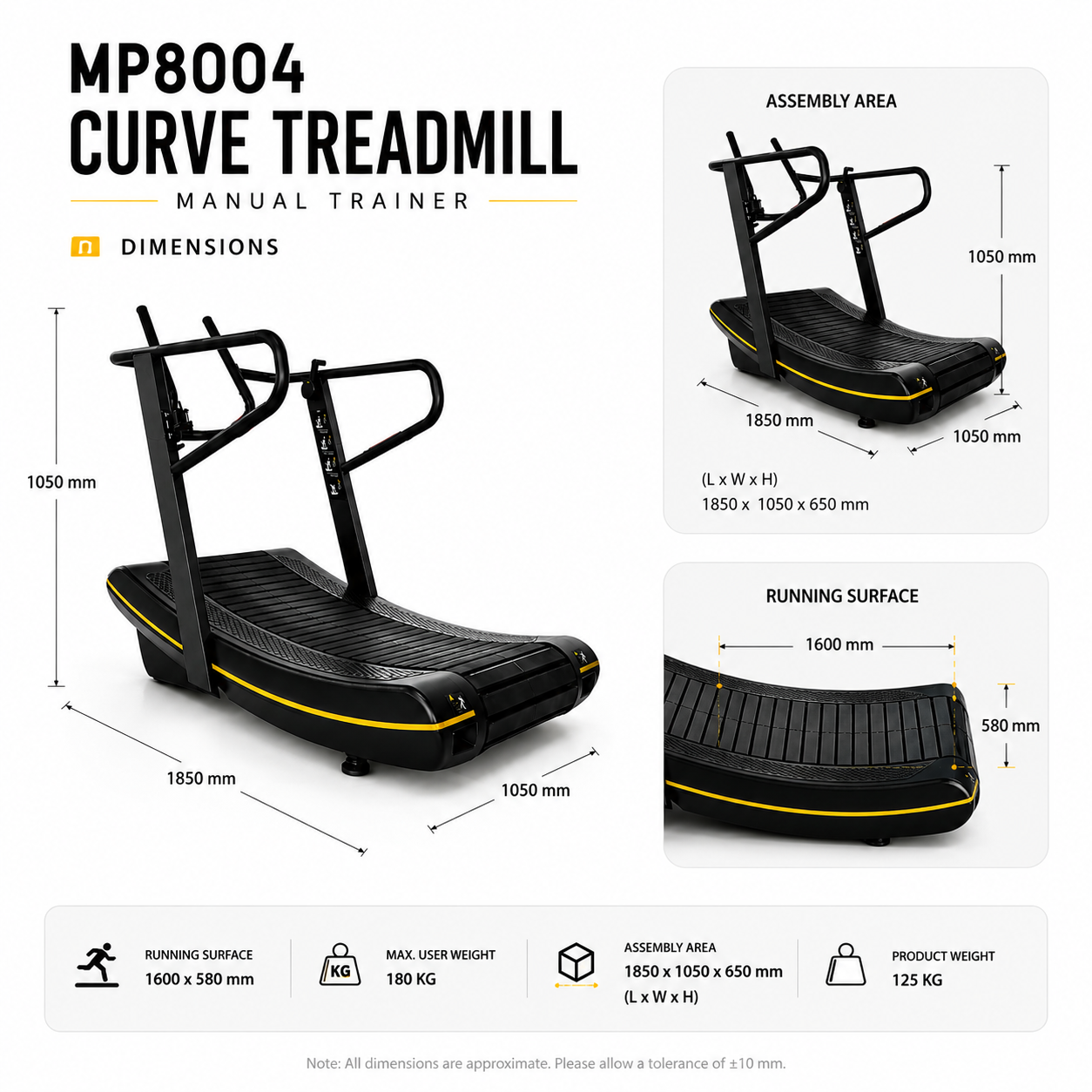 MP8004 Curved Manual Treadmill with LED Display & High Stability Design