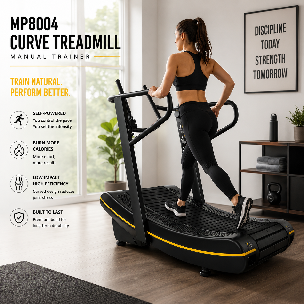 MP8004 Curved Manual Treadmill with LED Display & High Stability Design