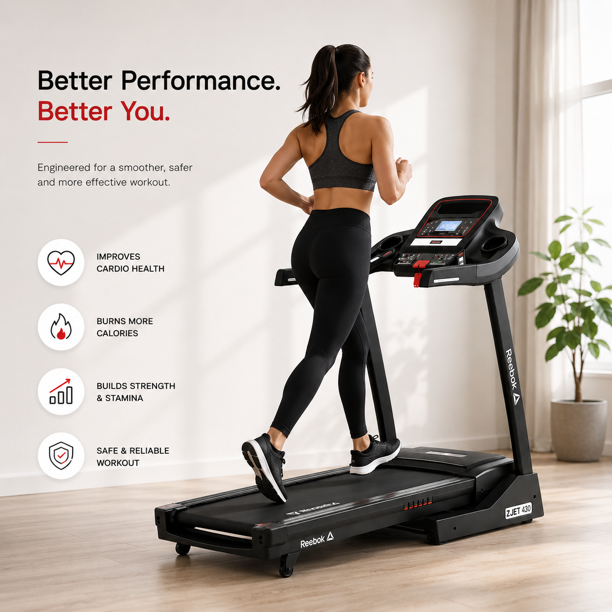 REEBOK ZJET430 Motorized Treadmill with 12-Level Auto Incline & Bluetooth Connectivity