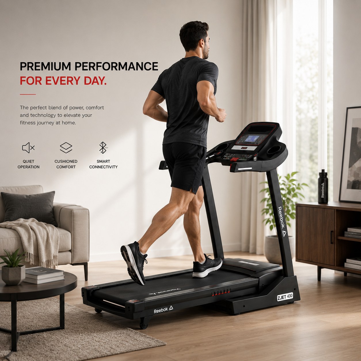 REEBOK ZJET430 Motorized Treadmill with 12-Level Auto Incline & Bluetooth Connectivity
