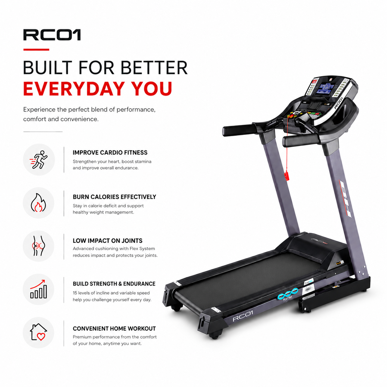 BH Fitness G6162 RC01 Motorized Treadmill for Home Cardio & Fitness Training