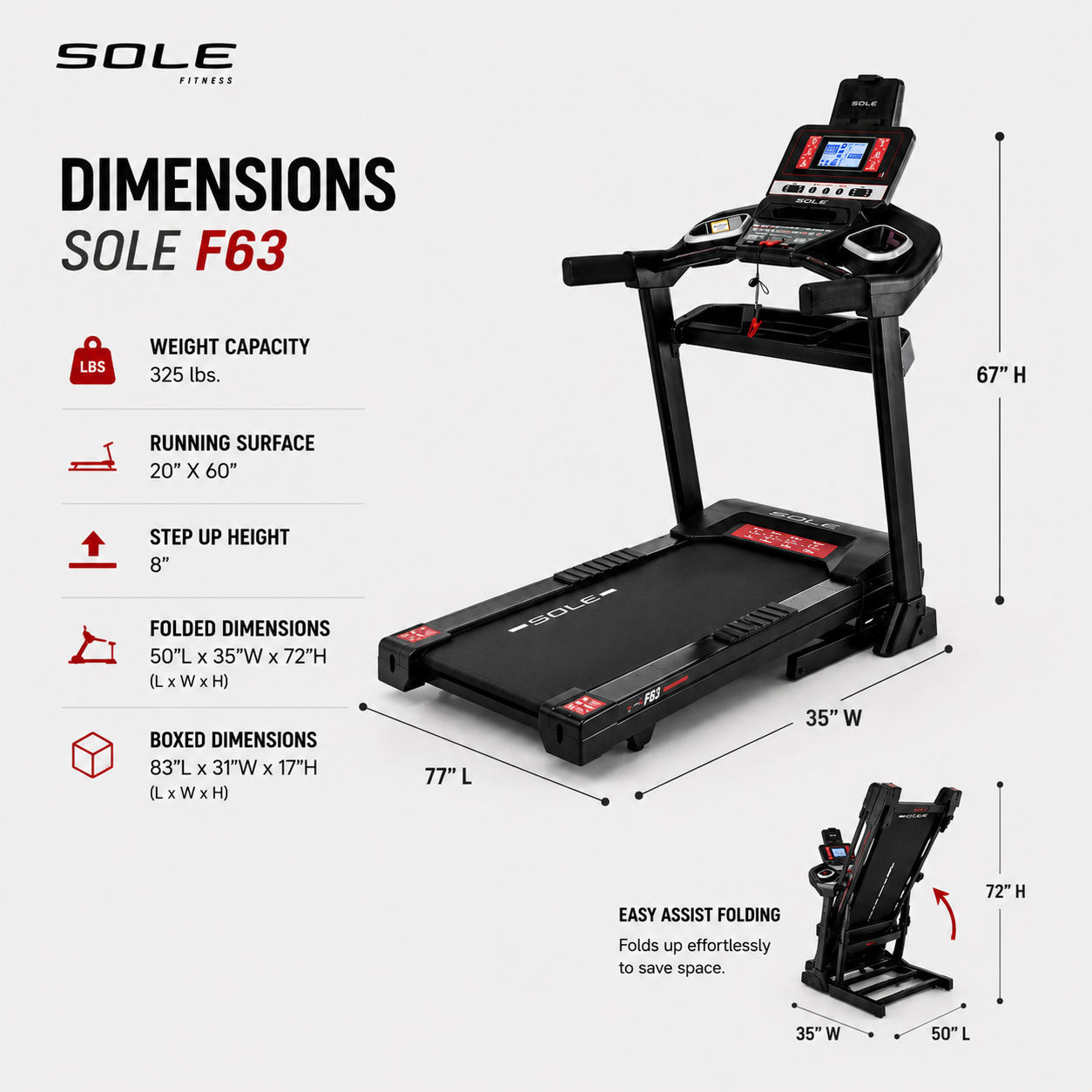 Sole F63 Folding Motorized Treadmill with 3.0 CHP Motor & 15-Level Incline