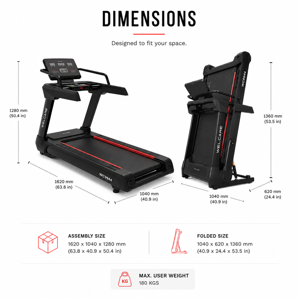 WC9944 Motorized Treadmill with 4/8 HP AC Motor & Smart Bluetooth Connectivity