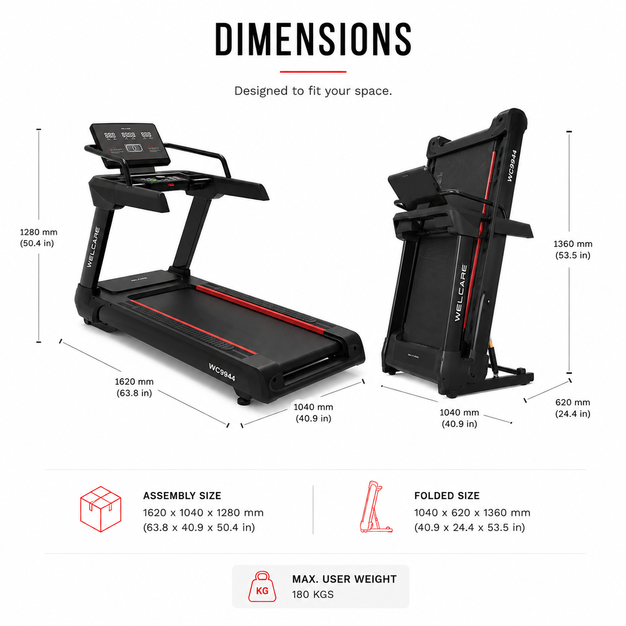 WC9944 Motorized Treadmill with 4/8 HP AC Motor & Smart Bluetooth Connectivity