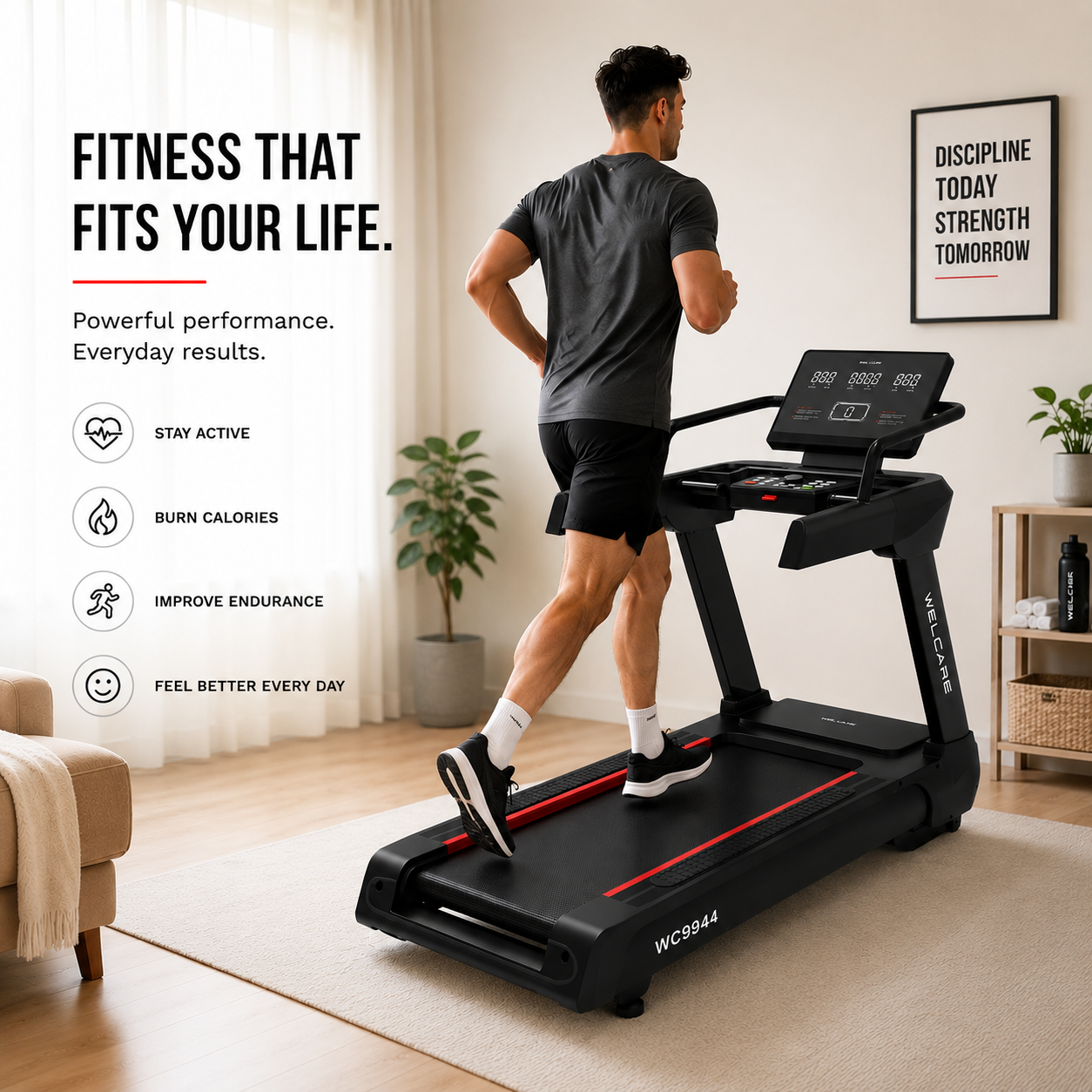 WC9944 Motorized Treadmill with 4/8 HP AC Motor & Smart Bluetooth Connectivity