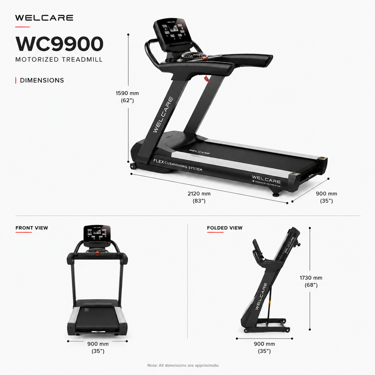 WC9900 Motorized Treadmill for Commercial Cardio & Professional Fitness Training