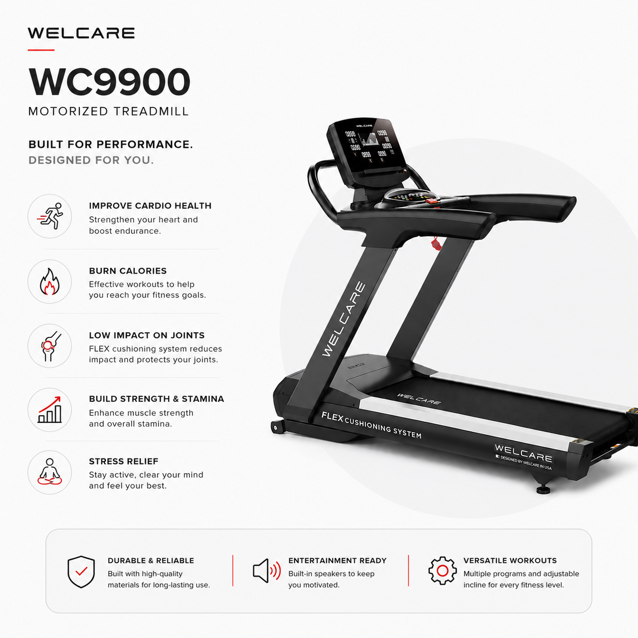 WC9900 Motorized Treadmill for Commercial Cardio & Professional Fitness Training