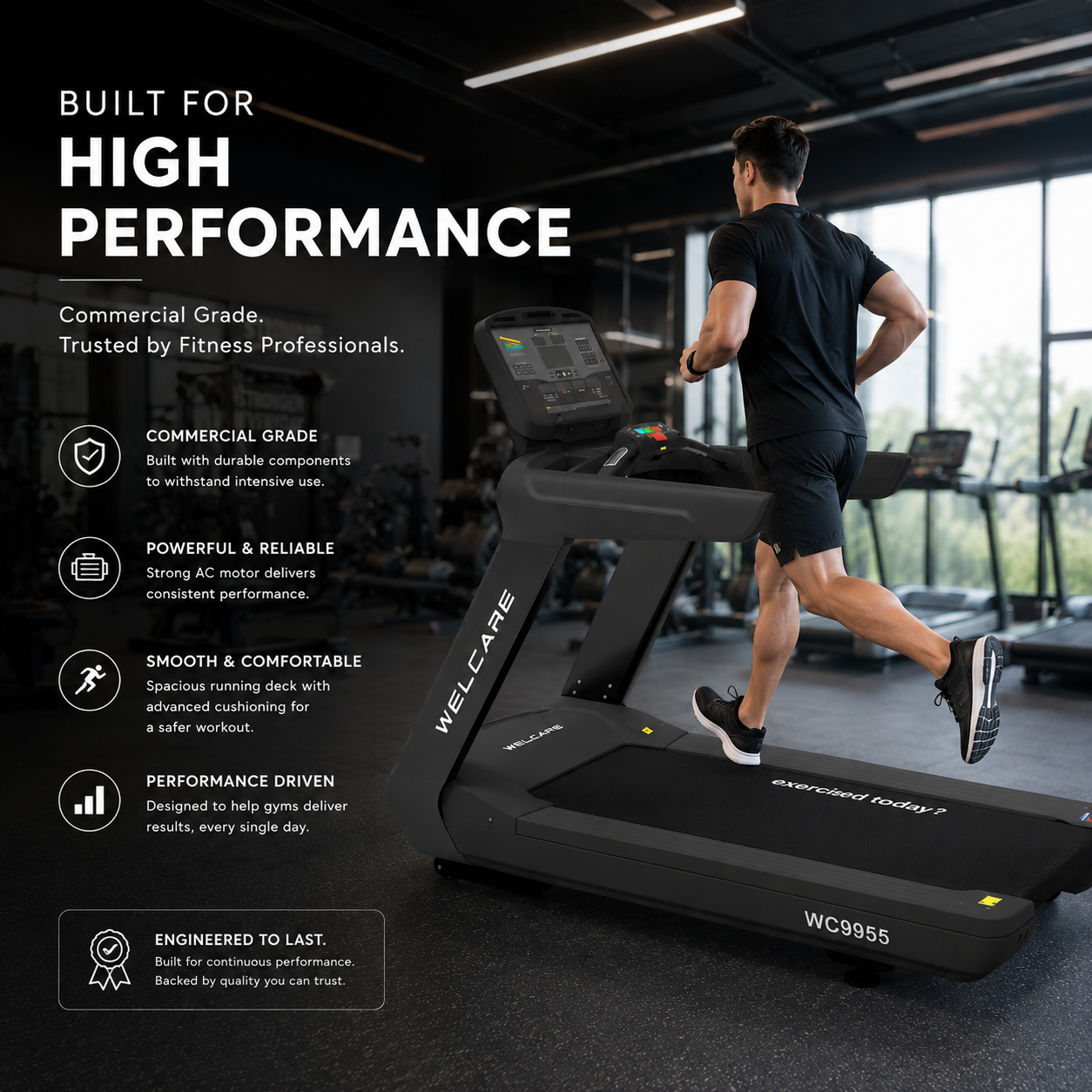 WC9955 Motorized Treadmill with 4.0/8.0 HP AC Motor & 21-Level Auto Incline
