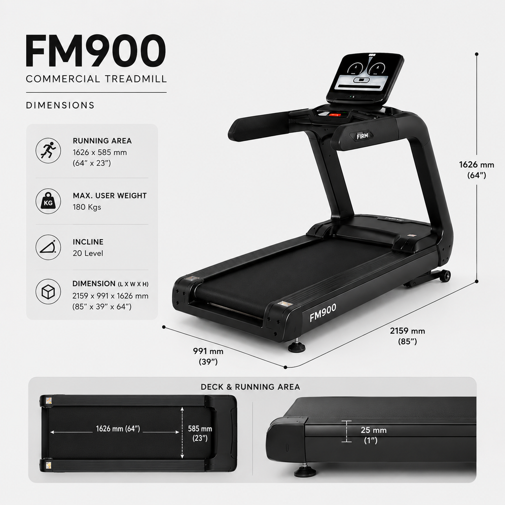 Firm FM900 Commercial Treadmill with 4.0/8.0 HP AC Motor & 20-Level Incline