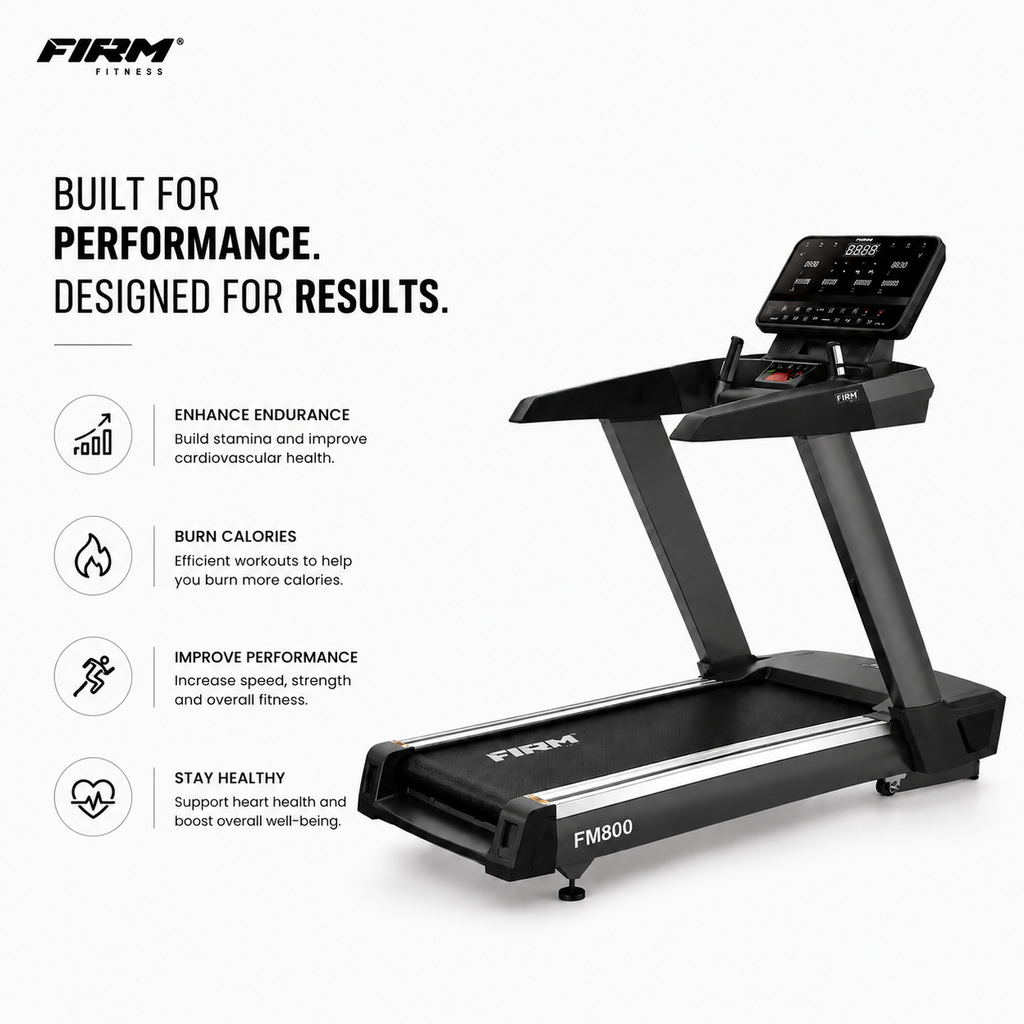 Firm FM800 Commercial Treadmill with 5/10 HP Motor & 15-Level Auto Incline